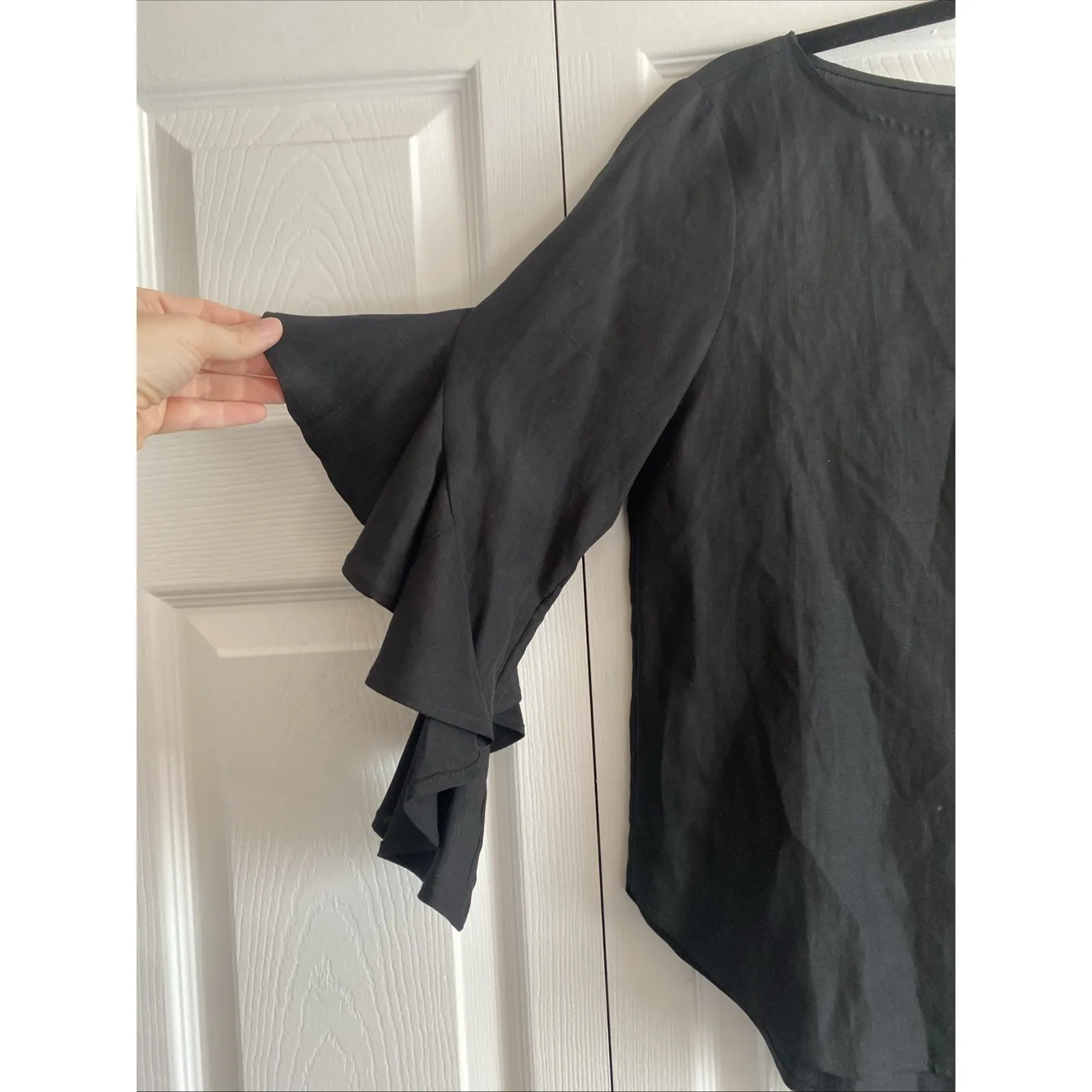 Otte Womens XS Black Linen Silk Top Luxury Flutter Sleeve Clean Girl - Image 3