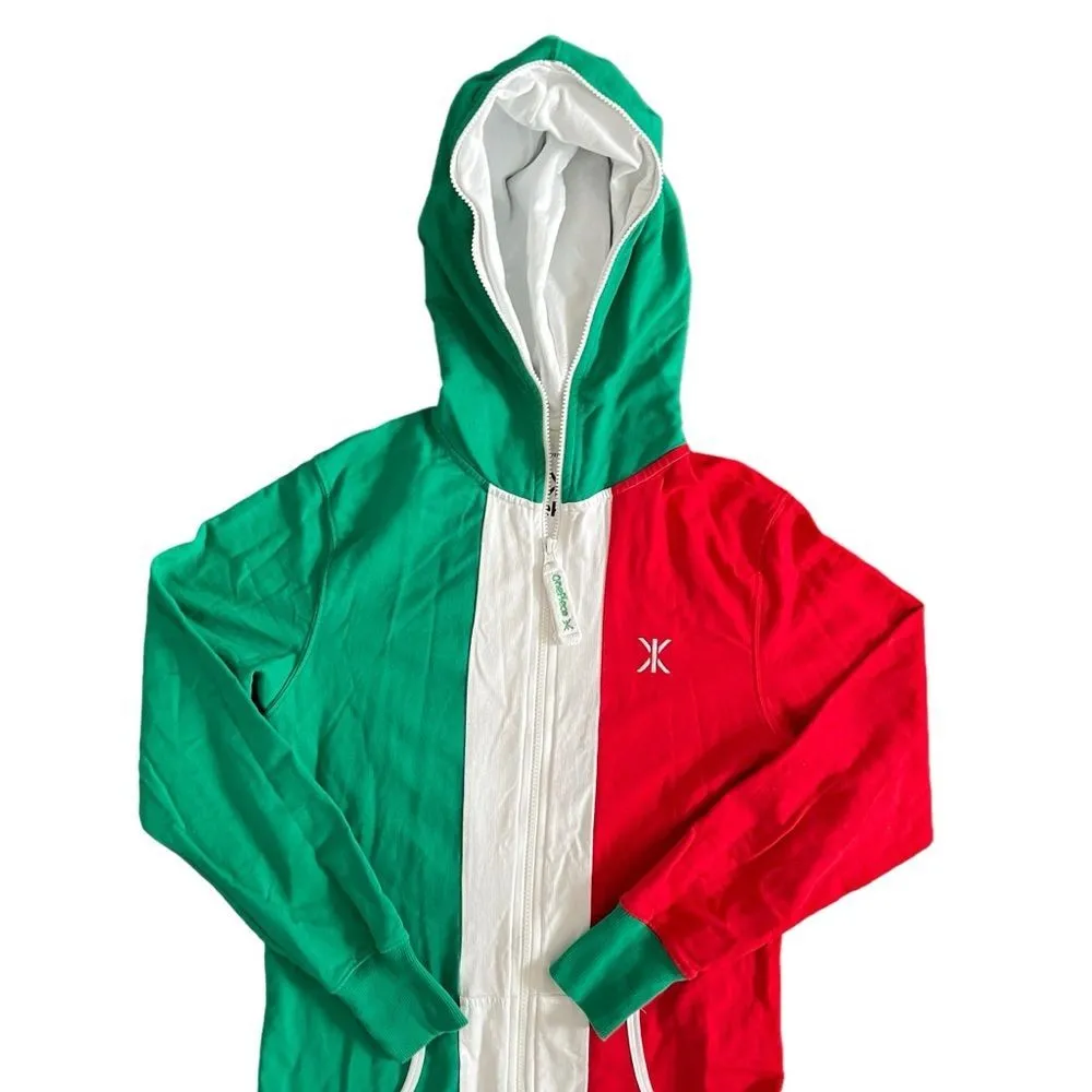 Norwegian OnePiece Zip Up Hooded Jumpsuit Italy Flag Colors Red Green White Smal - Image 3