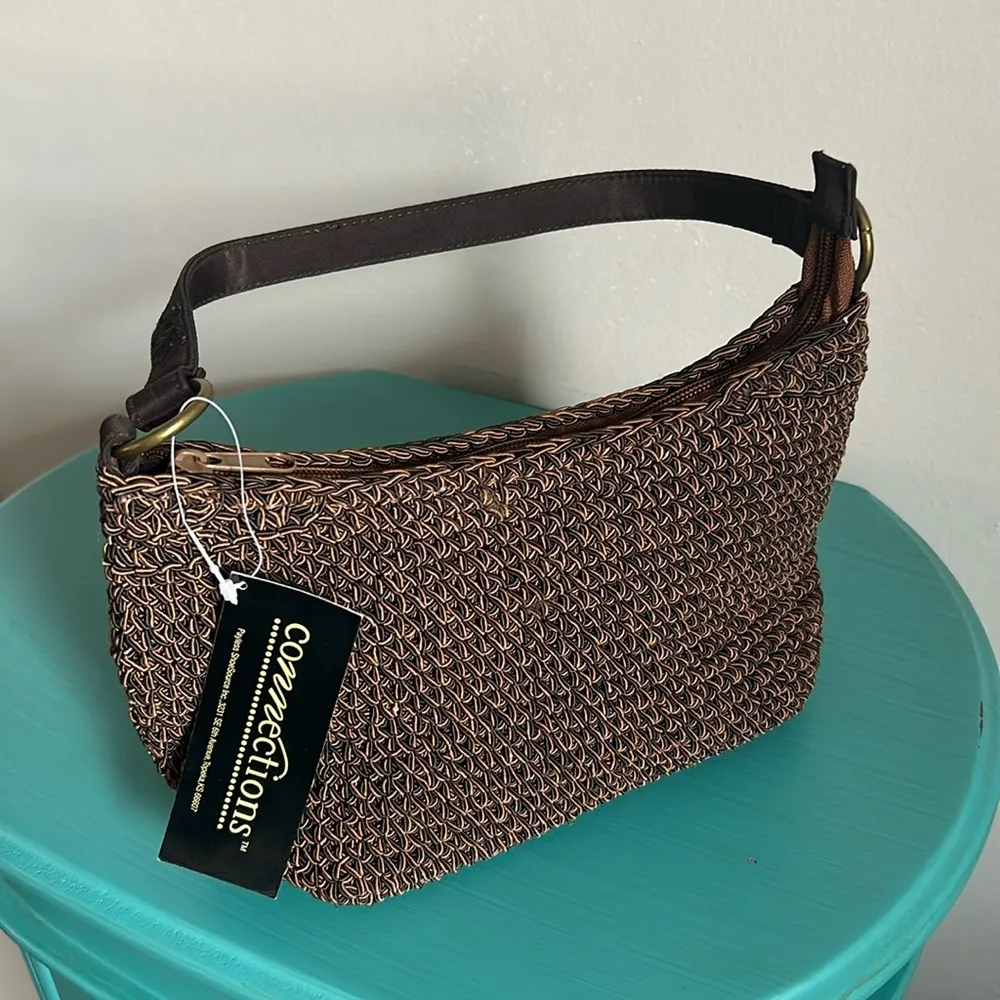 Connections New Chic Trendy Minimalist Woven Fabric Baguette Shoulder Handbag Brown - Image 8