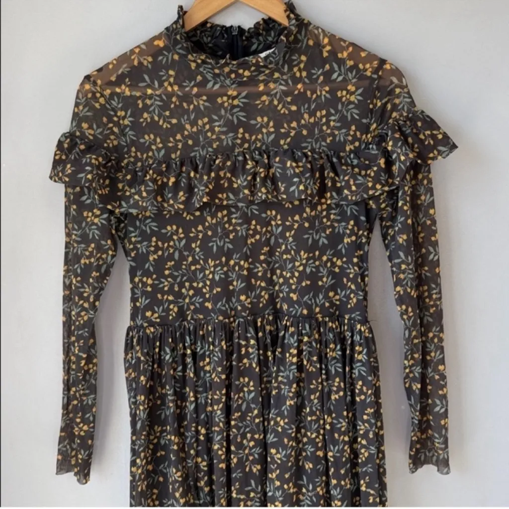 GANNI Maxi Dress Tilden Ruffled Floral Print Mesh - Image 3