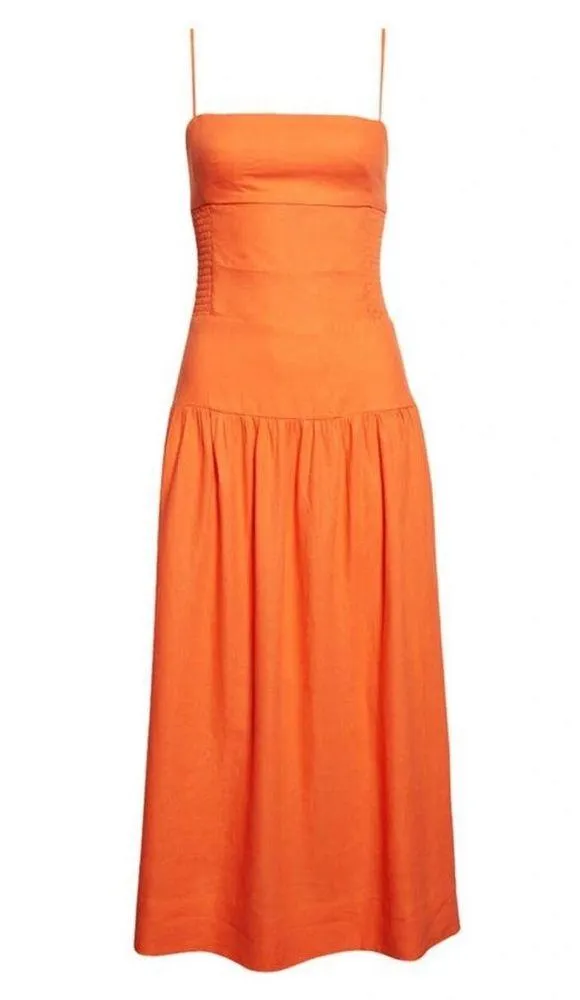 Farm Rio Side Smocked Linen Blend Midi Sundress S - Image 3