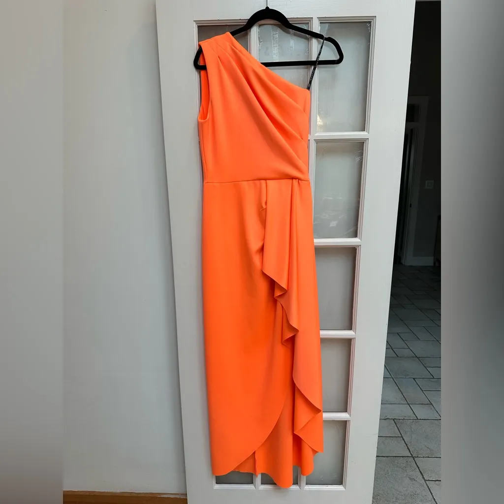 Black Halo Neon Apricot Rex One-Shoulder Gala Formal Gown Dress Size 8 Med - Image 5