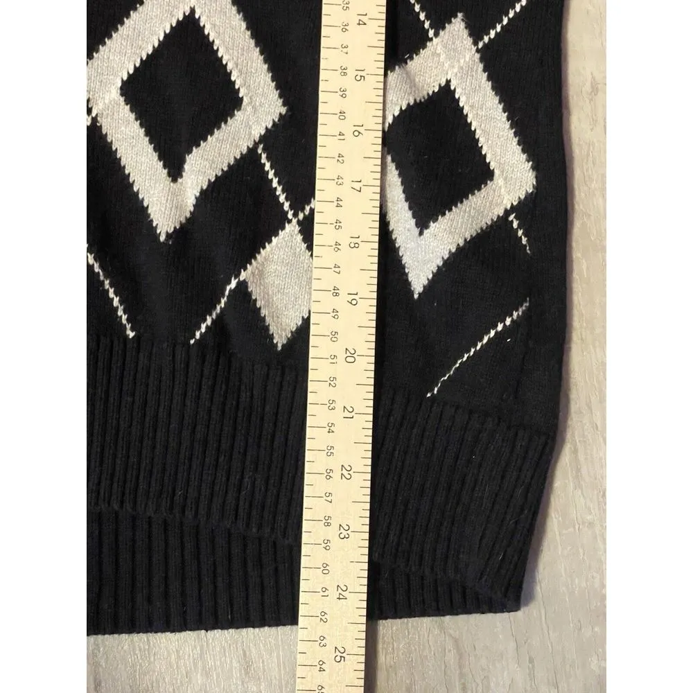 Liz Claiborne Sweater L Vintage Black‎ And White Diamond Design bag 7 - Image 7