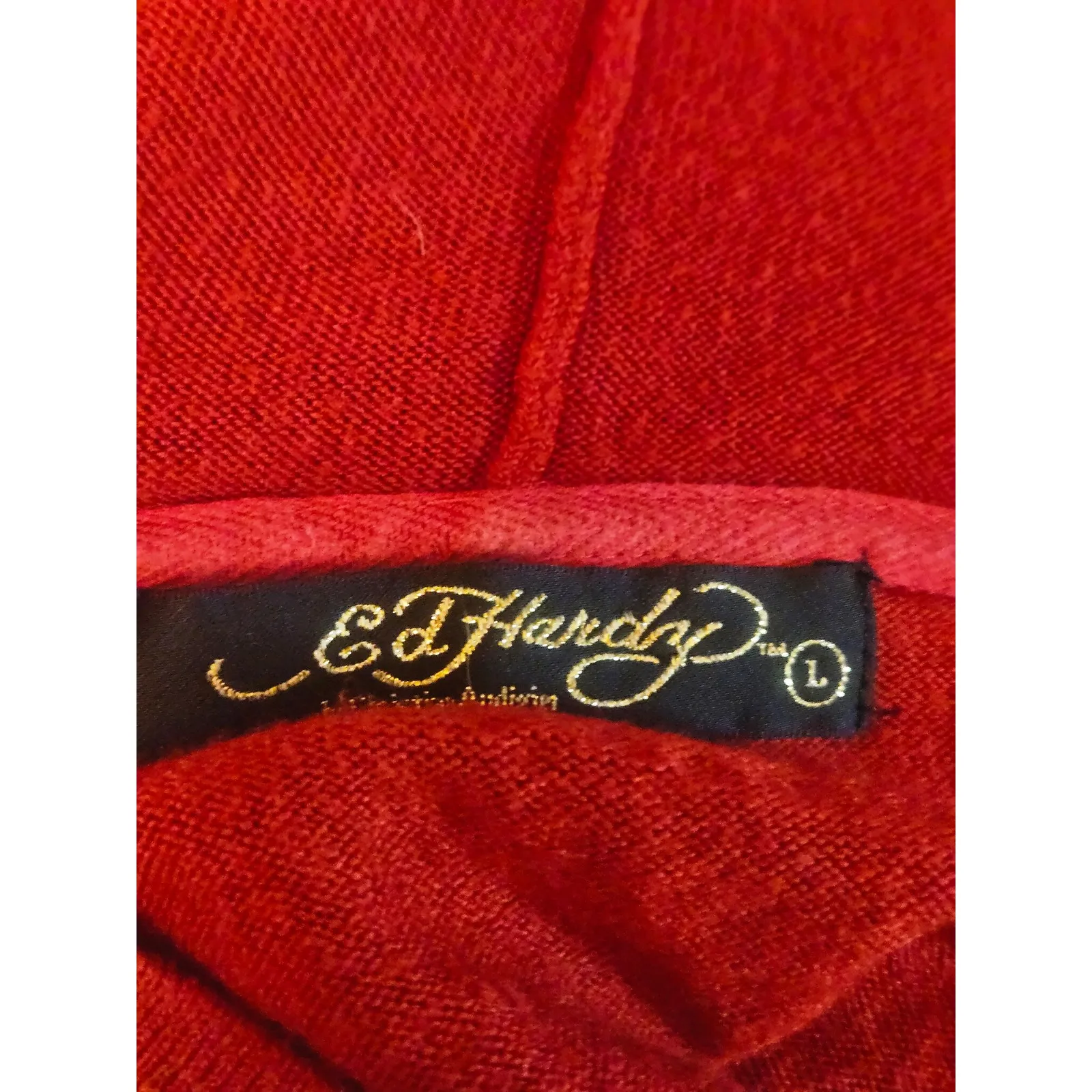 Ed‎ Hardy Red Rhinestone Skull Butterfly Hoodie Dress Size L - Image 8