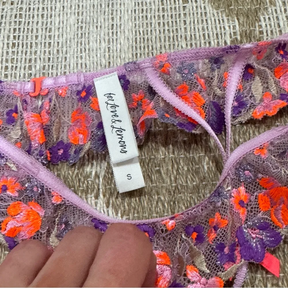 For Love & Lemons x Victoria's Secret Floral Bloom Lace Garter Belt neon bows - Image 3