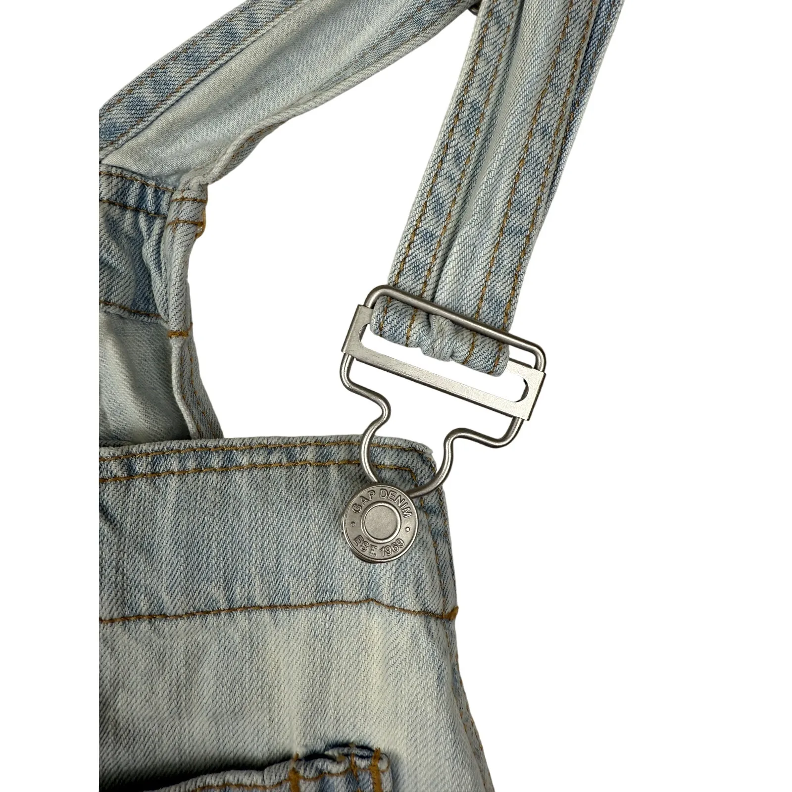 GAP Denim 100% Cotton Light Wash Straight Leg Overalls w/ Pockets - Image 4