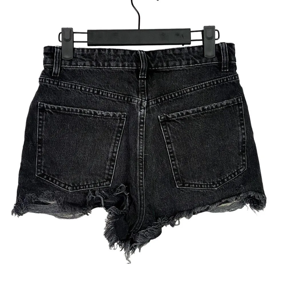 ZARA Cutoff Distressed Jean Shorts Raw Ripped Hem High Rise Pockets 4 Wash Black - Image 11