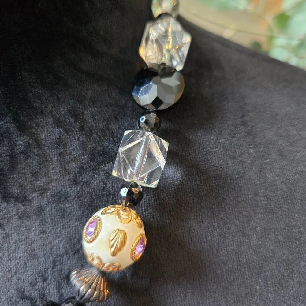 Women's Black & Clear Faceted Crystal Beaded Single Strand Collar Bib Necklace - Image 4