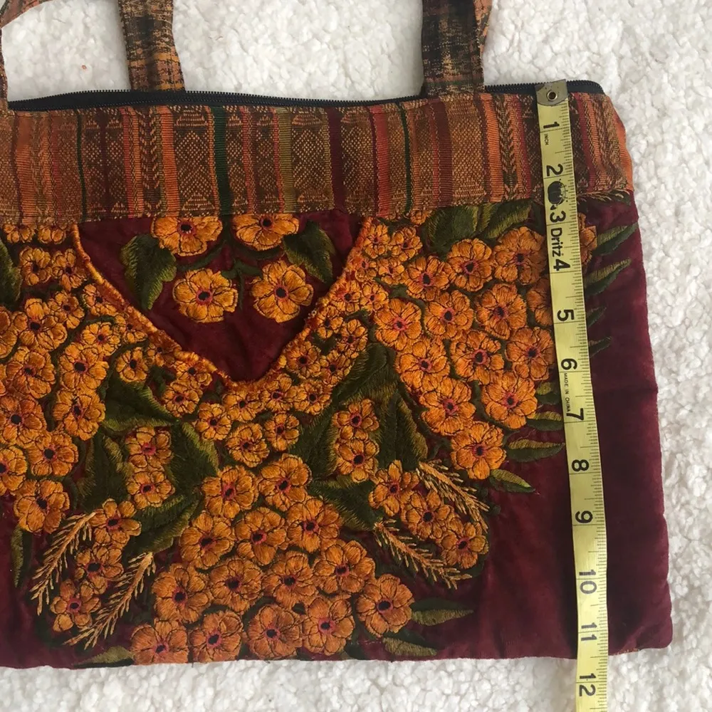Boho Embroidered Tapestry Cottagecore Western Festival Retro Purse Tote Zip Bag Gold - Image 9