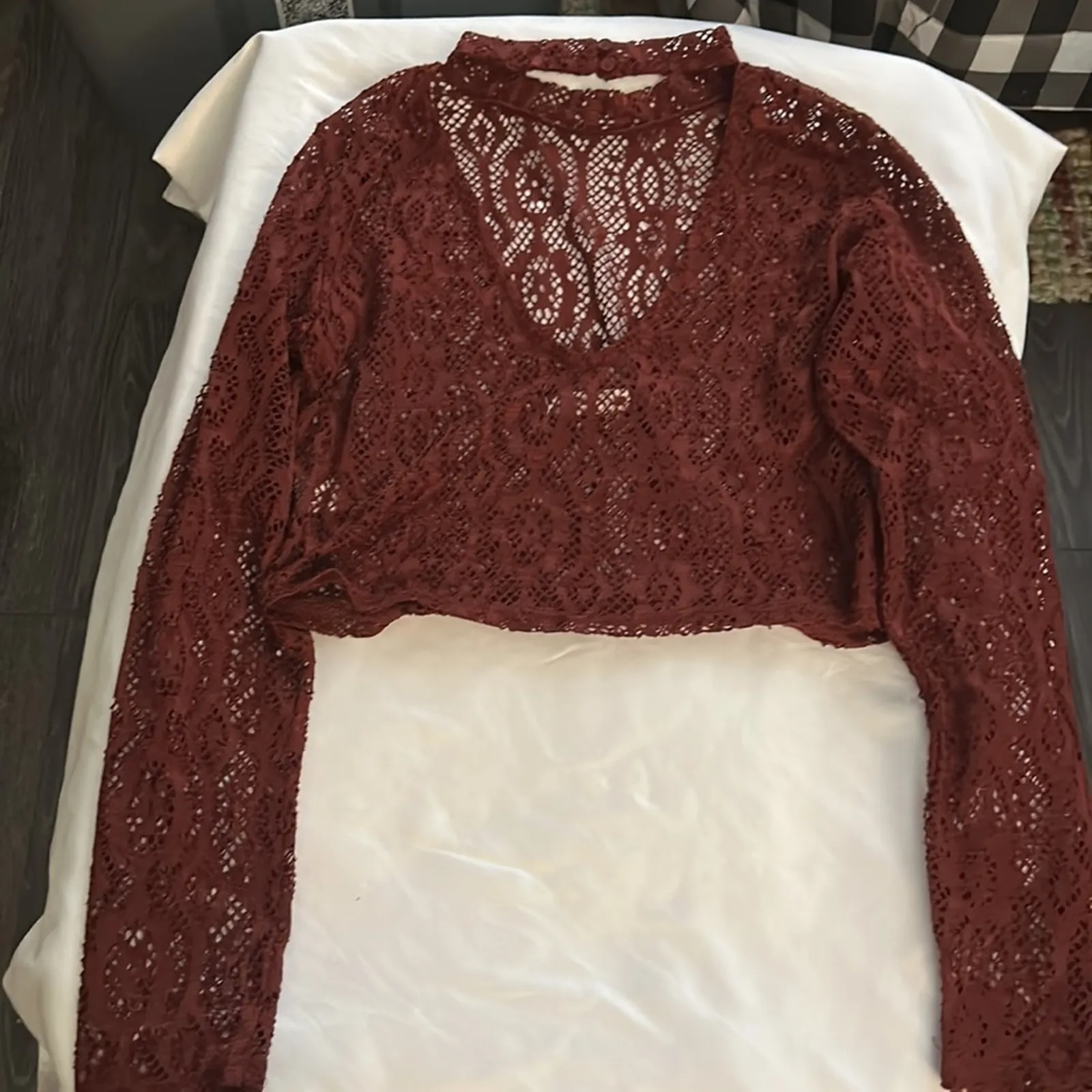 Love Riche Long Sleeve Maroon Lace Top M Coquette Girl Bohemian Punk Rocker Goth - Image 6