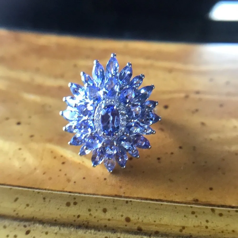 Natural Tanzanite Sterling Silver Cocktail Ring Size 7 Purple - Image 10