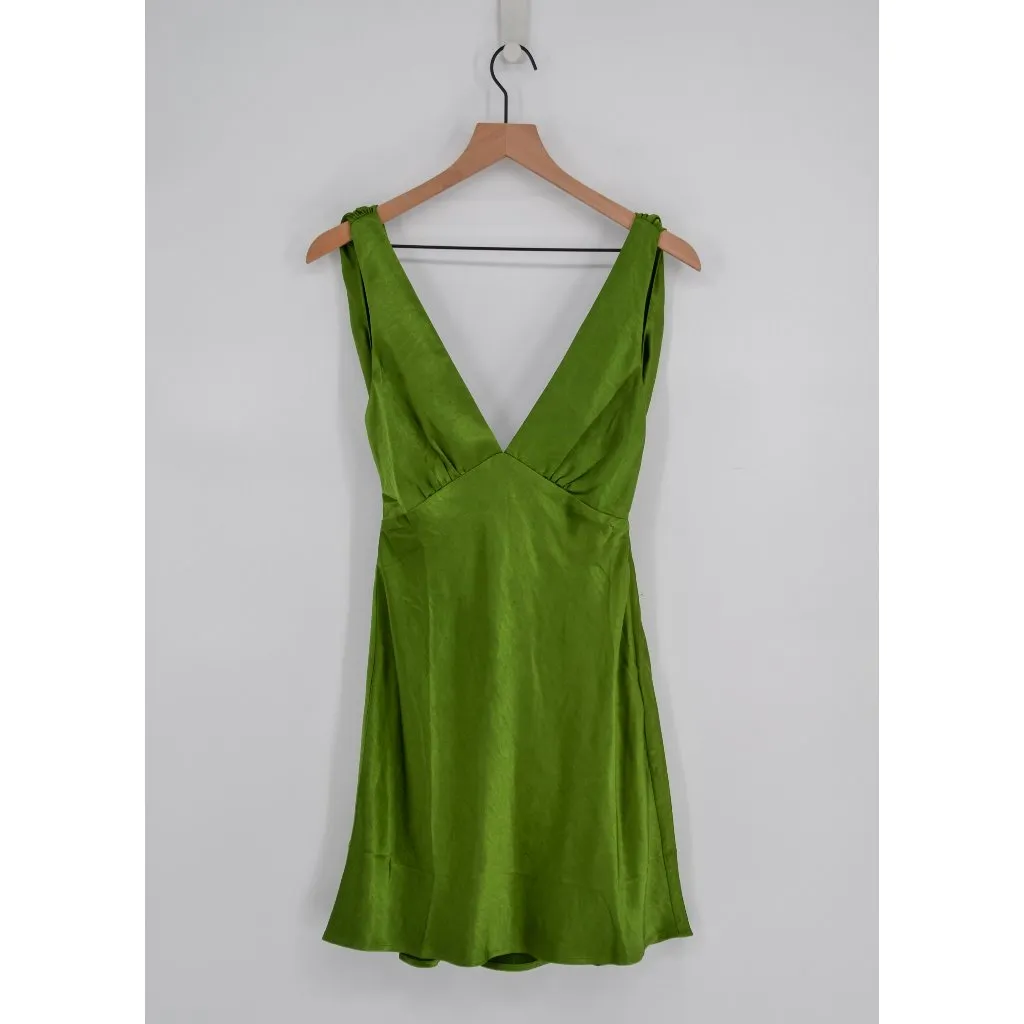 Meshki Nadia Satin V-Neck Slip Mini Dress with Cowl Back Emerald Green Women's S - Image 3