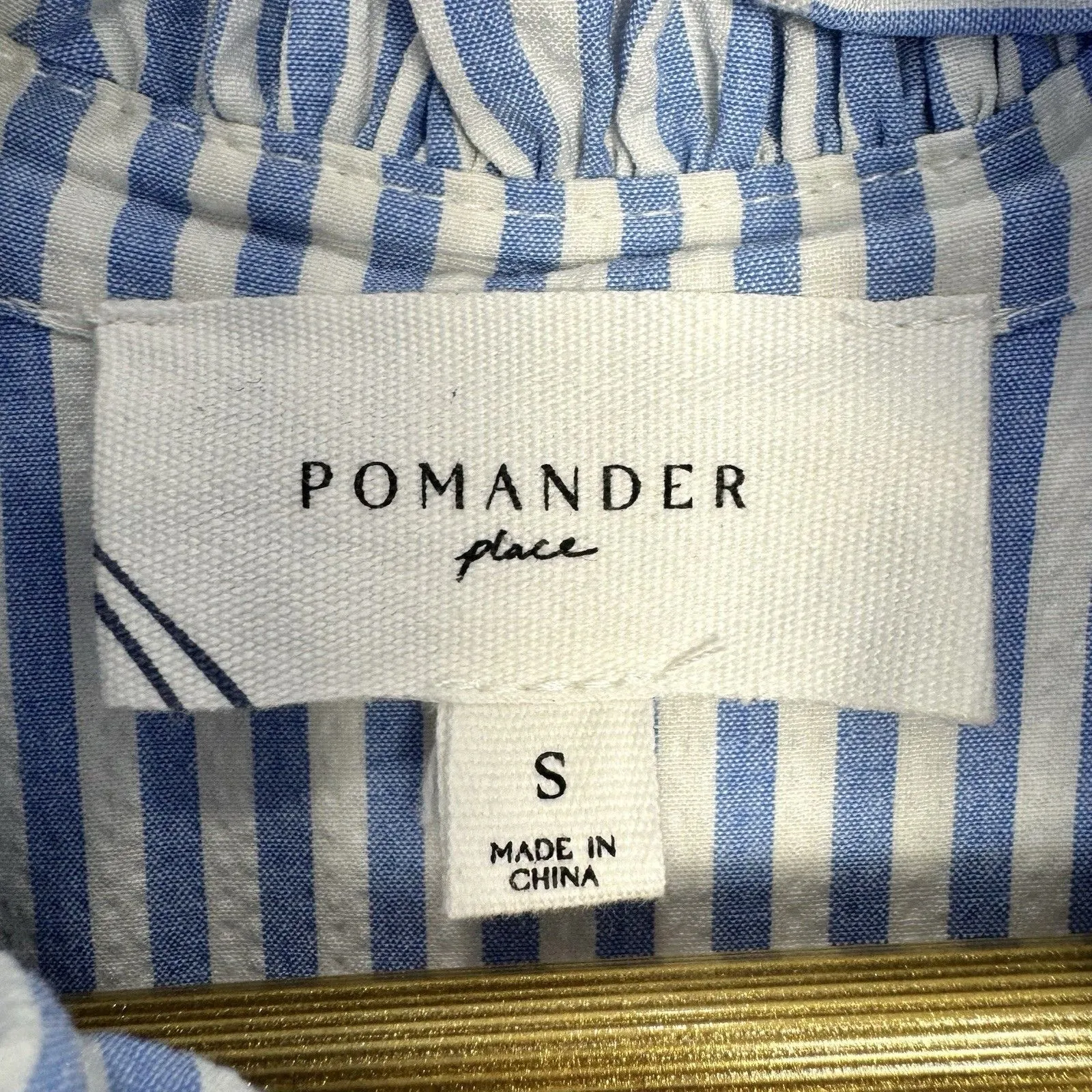 Pomander Place Tuckernuck Blue White Stripe Selena Maxi Dress Size S Puff Sleeve - Image 6