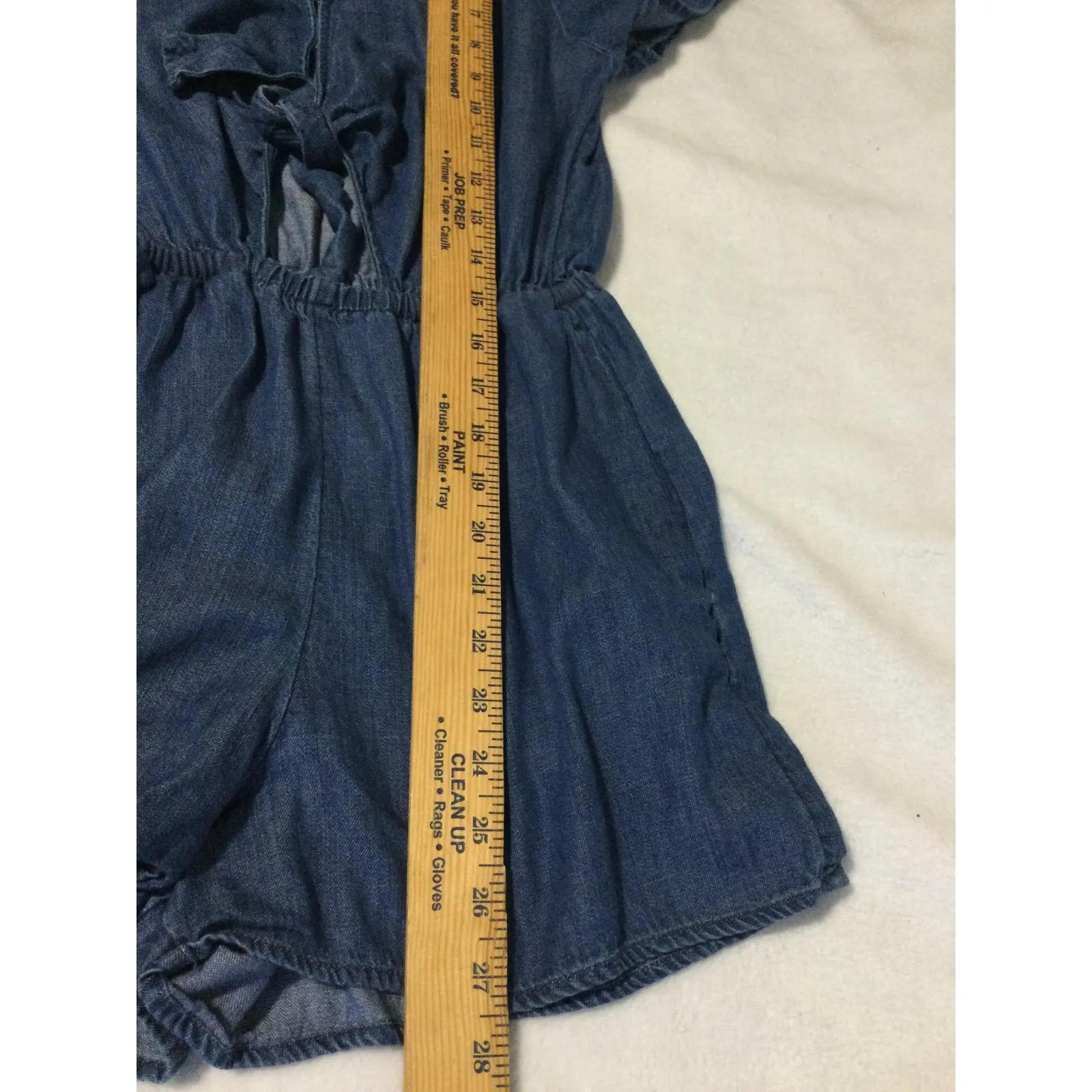 Abercrombie &‎ Fitch Women's XS Denim Romper Tie Front V Neck Short Sleeve - Image 6