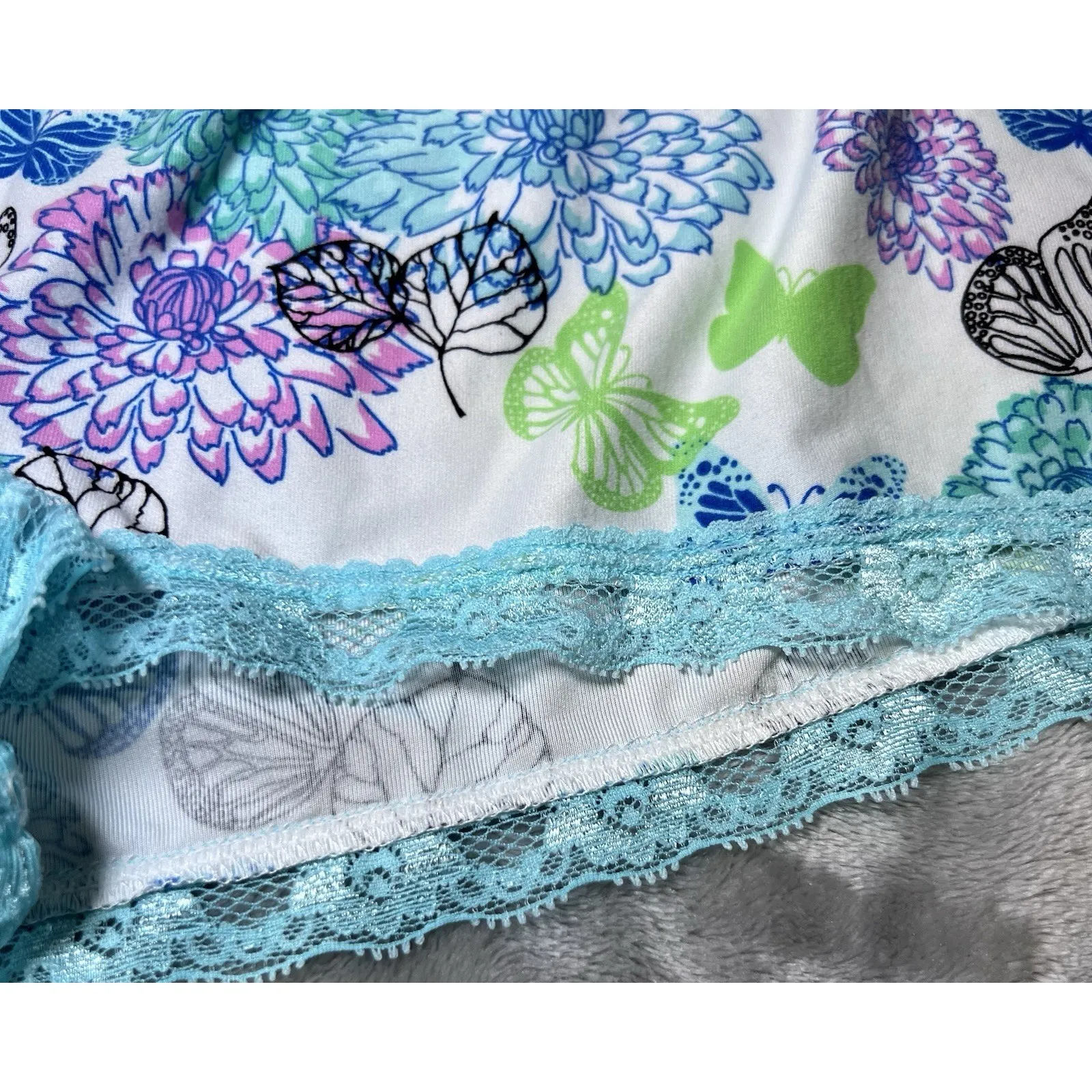 Butterfly Floral Pajama Set Womens Size 1X Plus Cami Top Shorts Sleepwear PJs Blue - Image 13