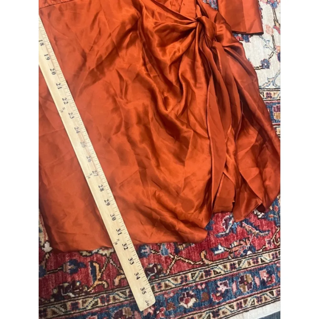 L’AGENCE Silk Tie Front Shirtdress Copper Sienna Wrap Bow Mini Dress Size 4 - Image 7