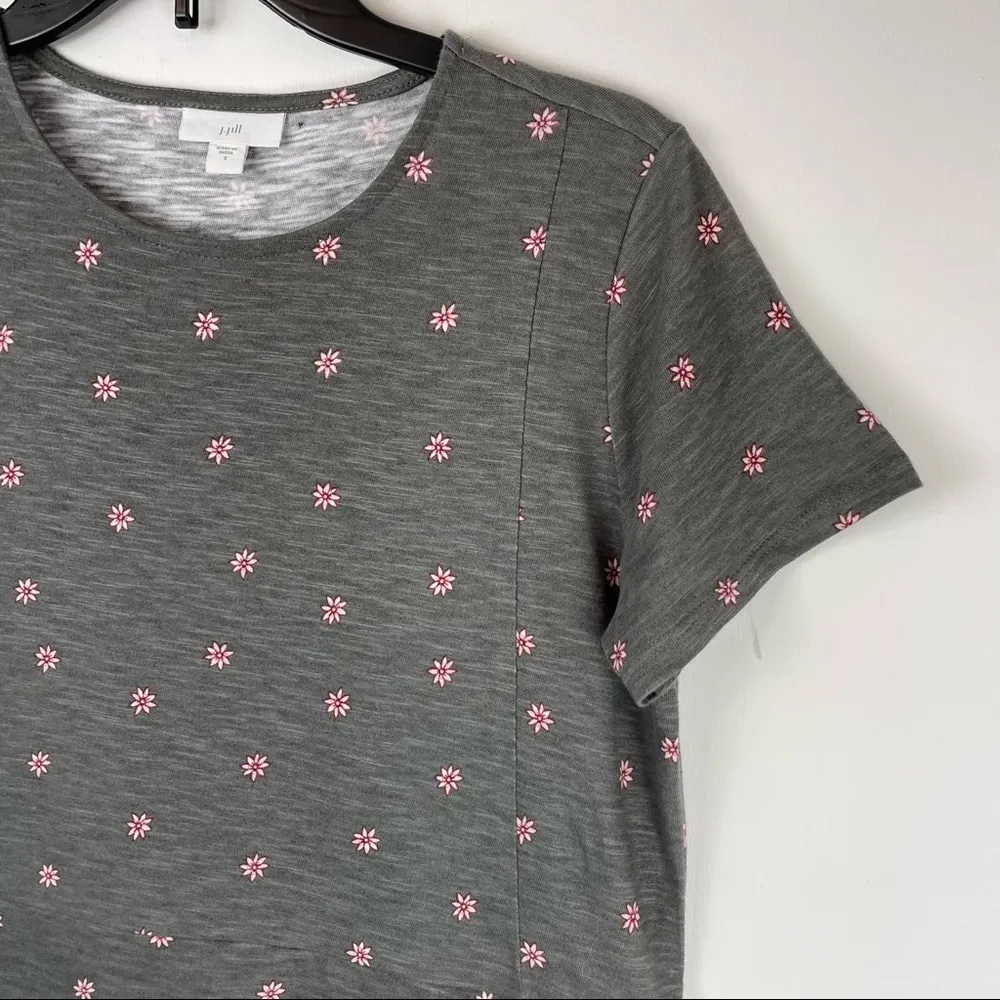 J.Jill Grey Floral Tshirt Dress Pockets Cotton Casual Boho Sz Small - Image 4