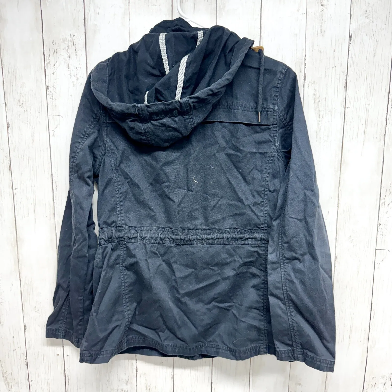 Fat Face Jacket Women Size 10 Navy Zip Button Hooded Utility Cinch Waist Pockets Blue - Image 6