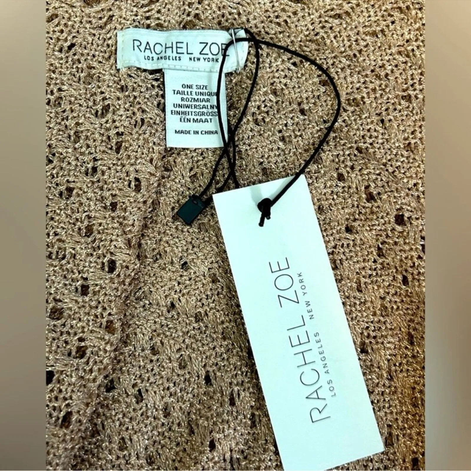 RACHEL ZOE Metallic Tan Gold Bronze Open Knit Kimono Cardigan NWT One Size - Image 8