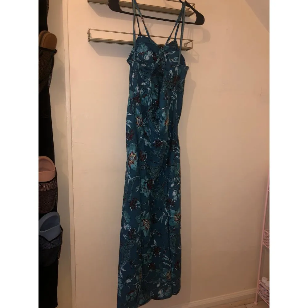 Band of Gypsies Band of the Free NWT Audette Teal Floral Halter Midi Dress M - Image 3