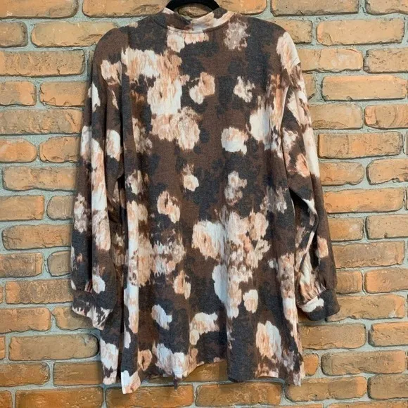 Maurices Brown Floral Long Sleeve‎ Open Front Cardigan Sweater - Size XXL - Image 2