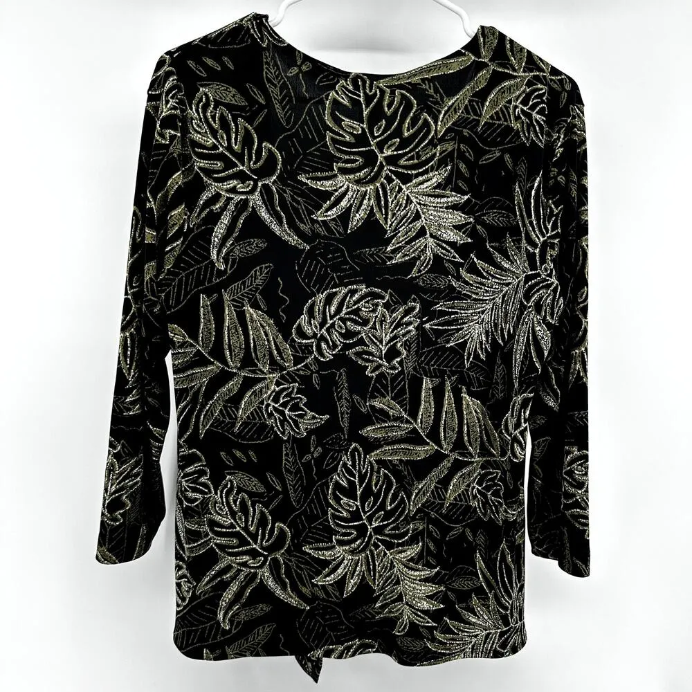 Additions By Chico's Floral Wrap Cardigan Unlined V Neck Tropical Black 1 M - Image 4