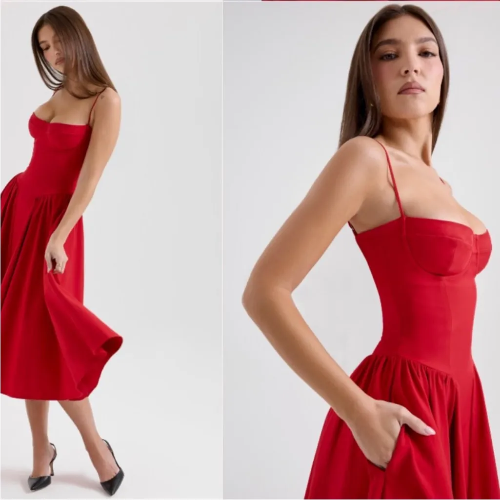 House‎ of CB Samaria Red Gathered Midi dress size XL D-DD NWOT - Image 4