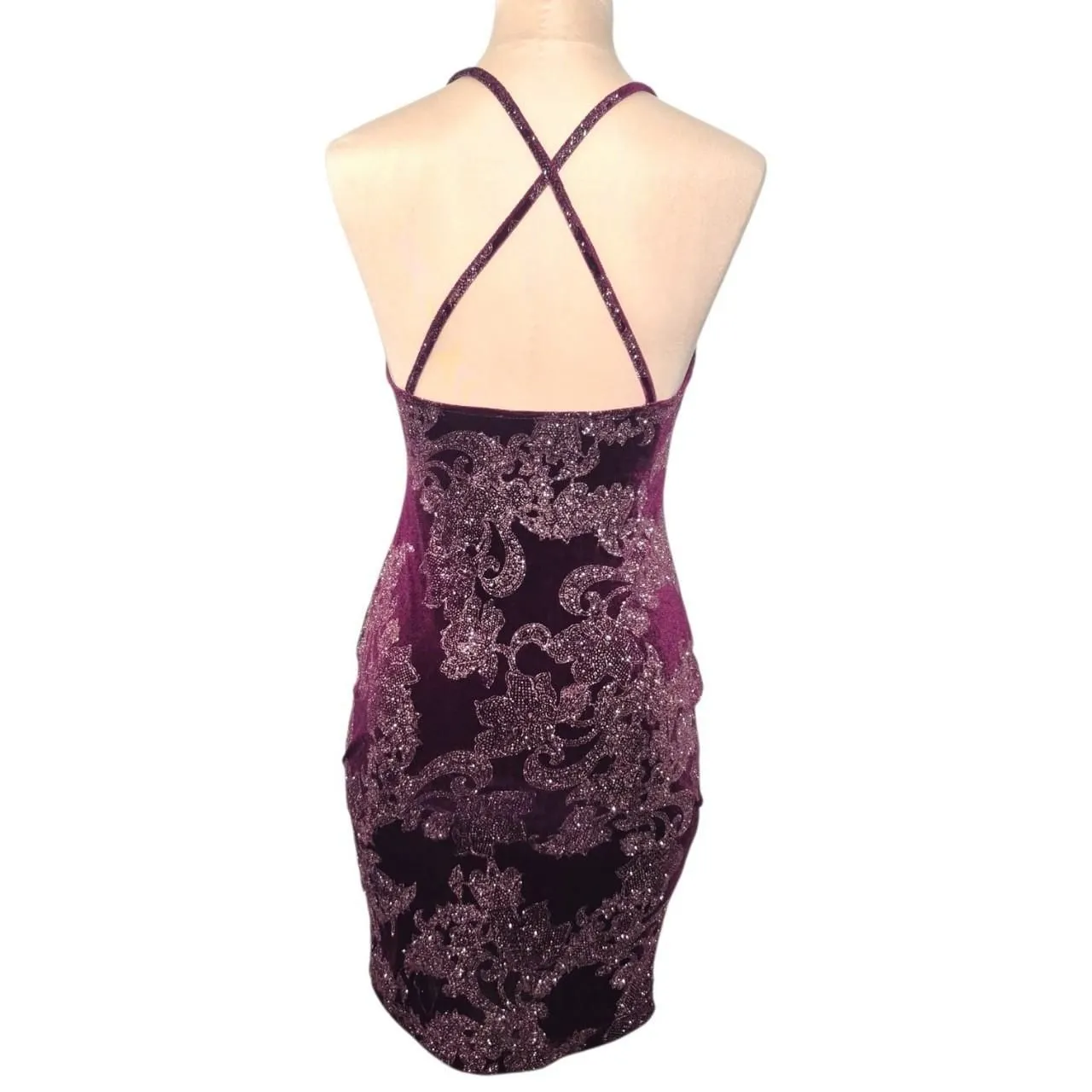 Love Culture Vintage 90s Y2K Purple Velvet Glitter Mini Dress Size Small - Image 2