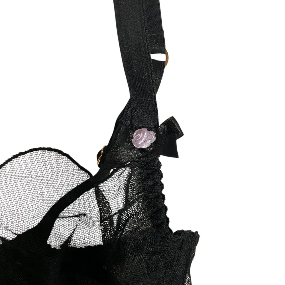 Agent Provocateur Women's Lorna‎ Lace Plunge Underwired Bra Size 32DD Black Mesh - Image 8