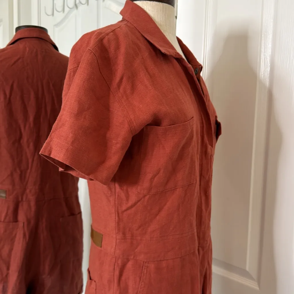 Rivet.Utility dreamer linen romper in rust Orange Size M - Image 7