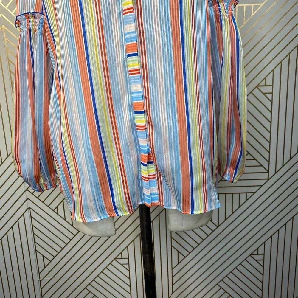 Tanya Taylor‎ Illa Silk Blouse Summer Stripe Print - Image 5