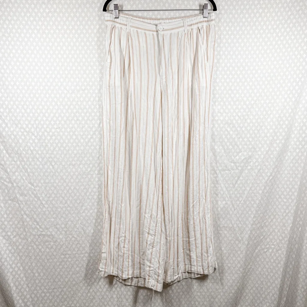 Aerie Cream Tan‎ Striped Linen Blend Wide Leg Pants - Image 2
