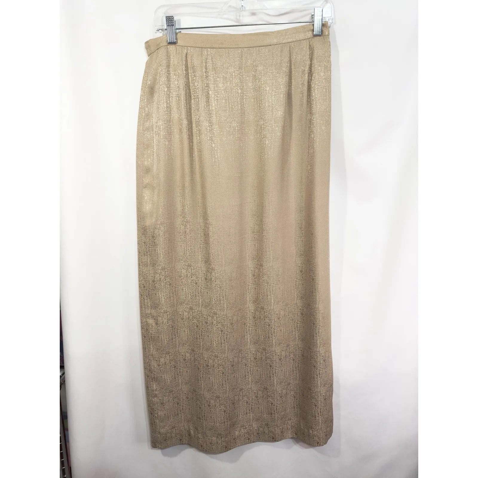 Adrianna‎ Papell Size 12 Silk Skirt Suit Set Button Front Beaded Blue Tan 118 - Image 4