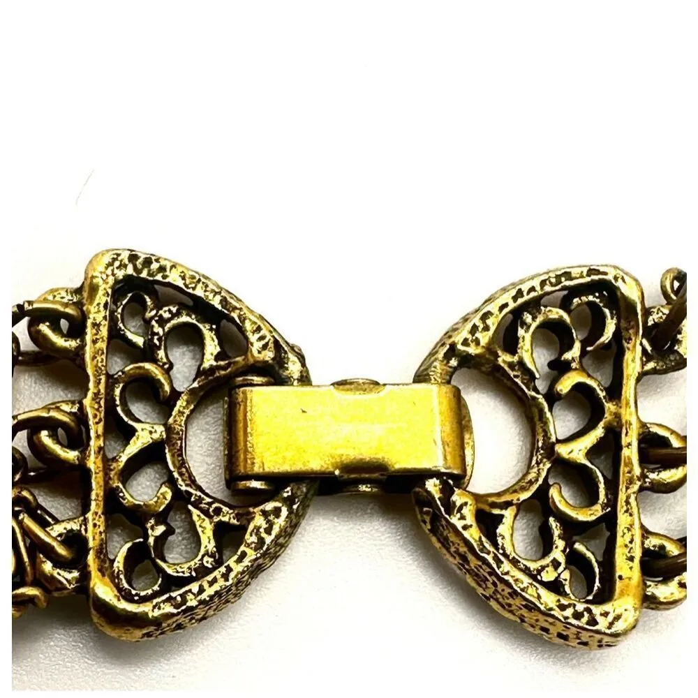 Goldette gold tone multi strand vintage purple cameo glass pendant necklace - Image 6