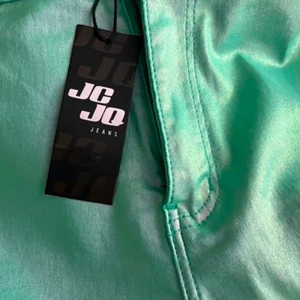 JCJQ Metallic Teal High Waist Retro Disco Shorts - Image 2