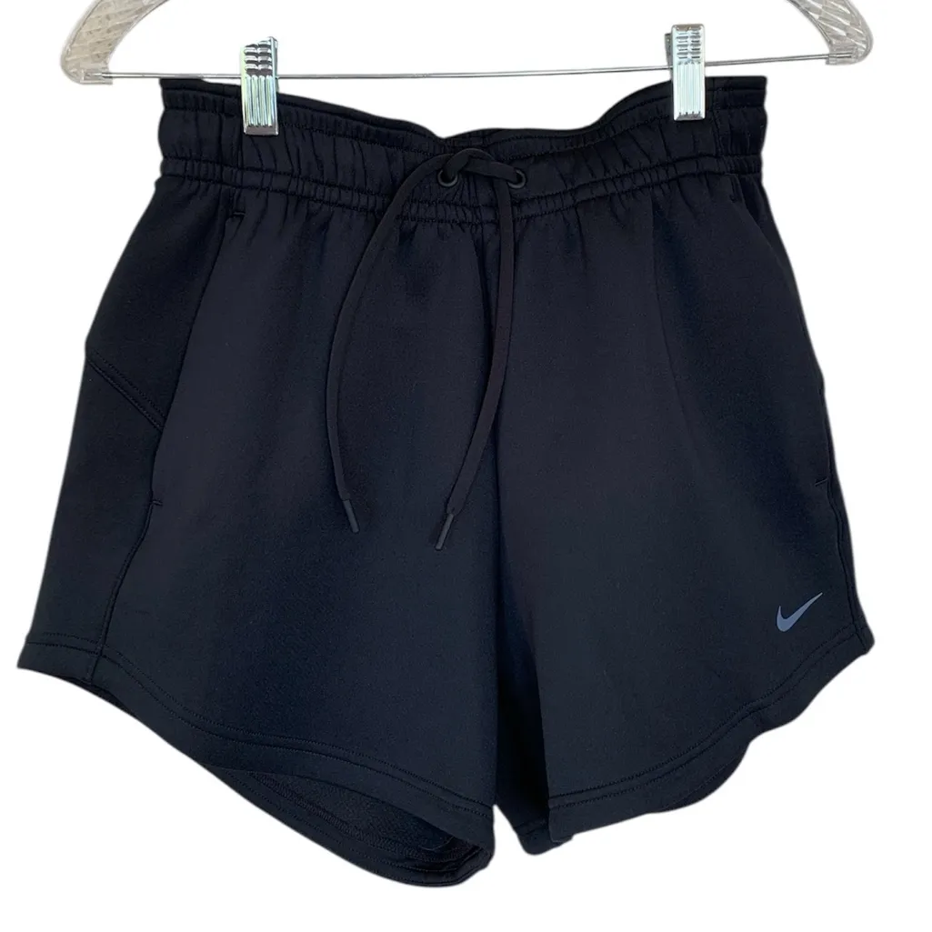Nike women's Dri-FIT training shorts in black W/ Side zip Pockets - Image 2