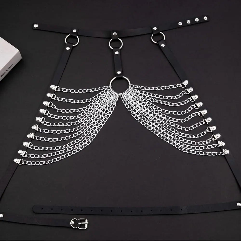 Leather and Chain Body Jewelry Silver - Image 5