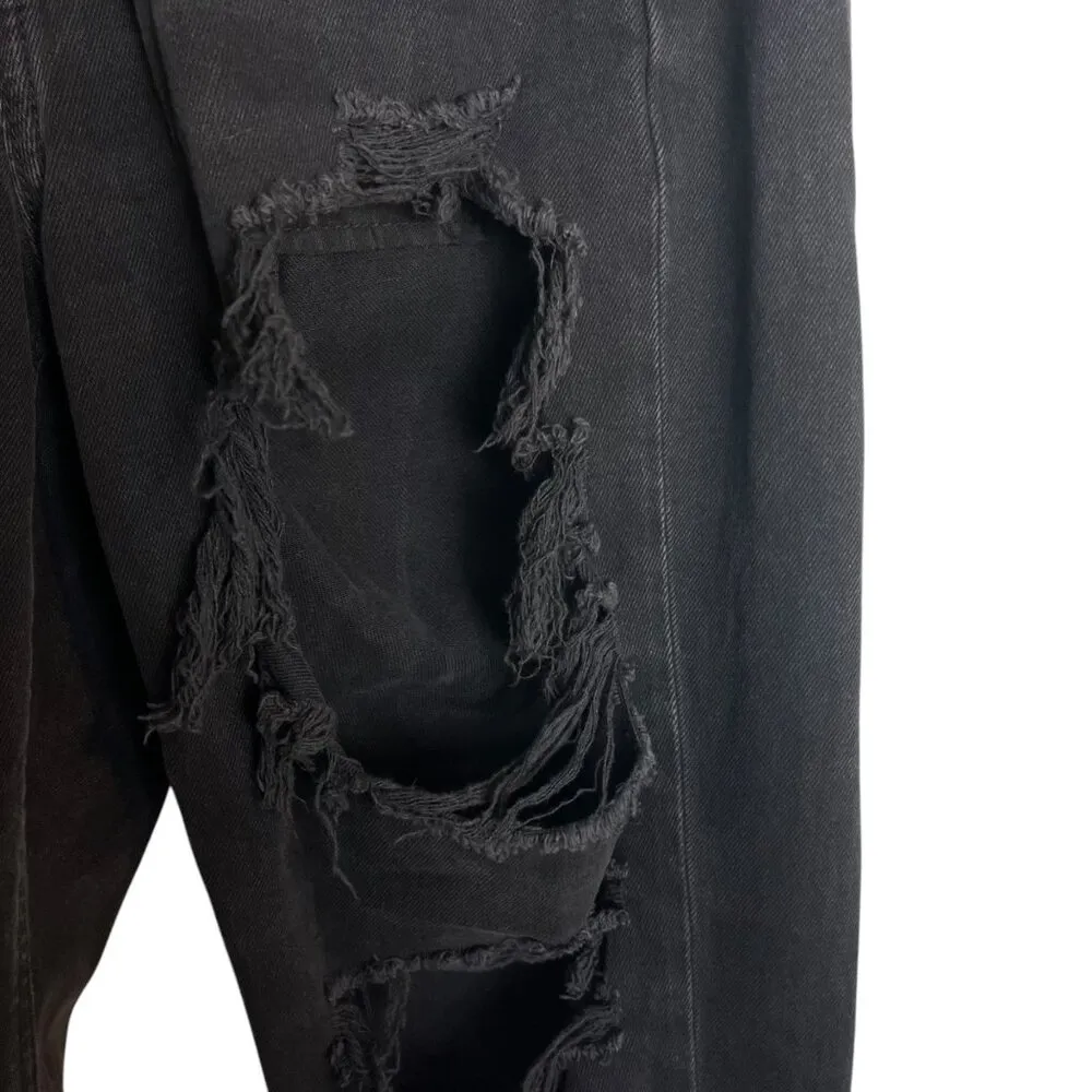 American Eagle Women's 6 Mom Jeans Black Distressed Casual Denim Jean - Image 4