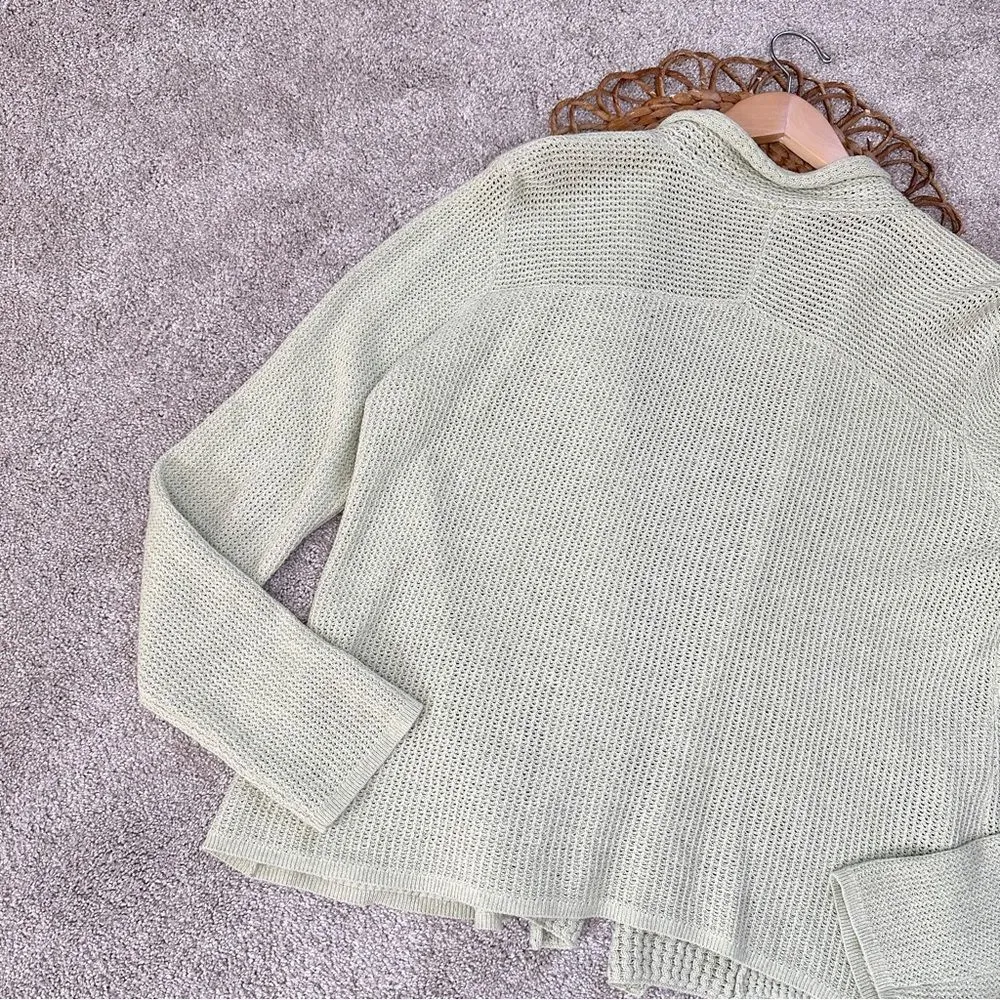 Eileen Fisher Cardigan Chunky Knit Sweater Open Front Cotton Mint Green Size M - Image 7