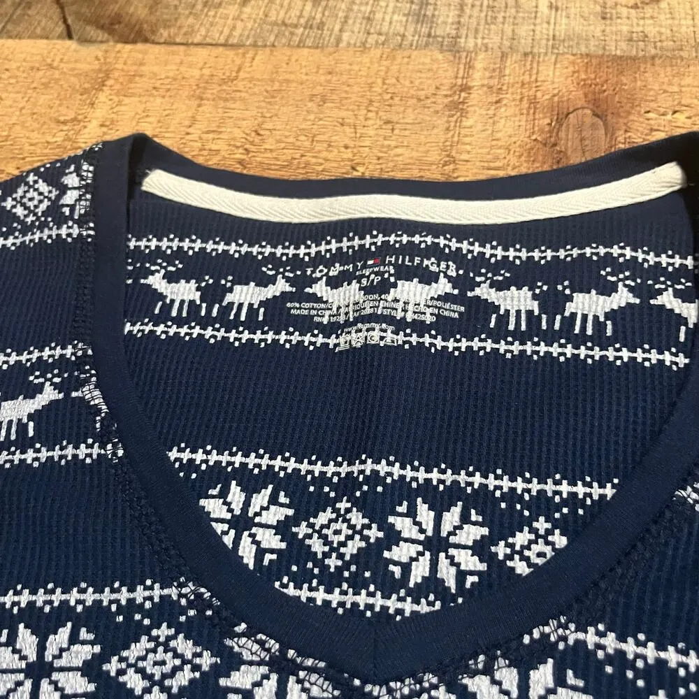 Tommy Hilfiger | Women's Navy Holiday Reindeer Long Sleeve Sleep Dress Sz S - Image 5