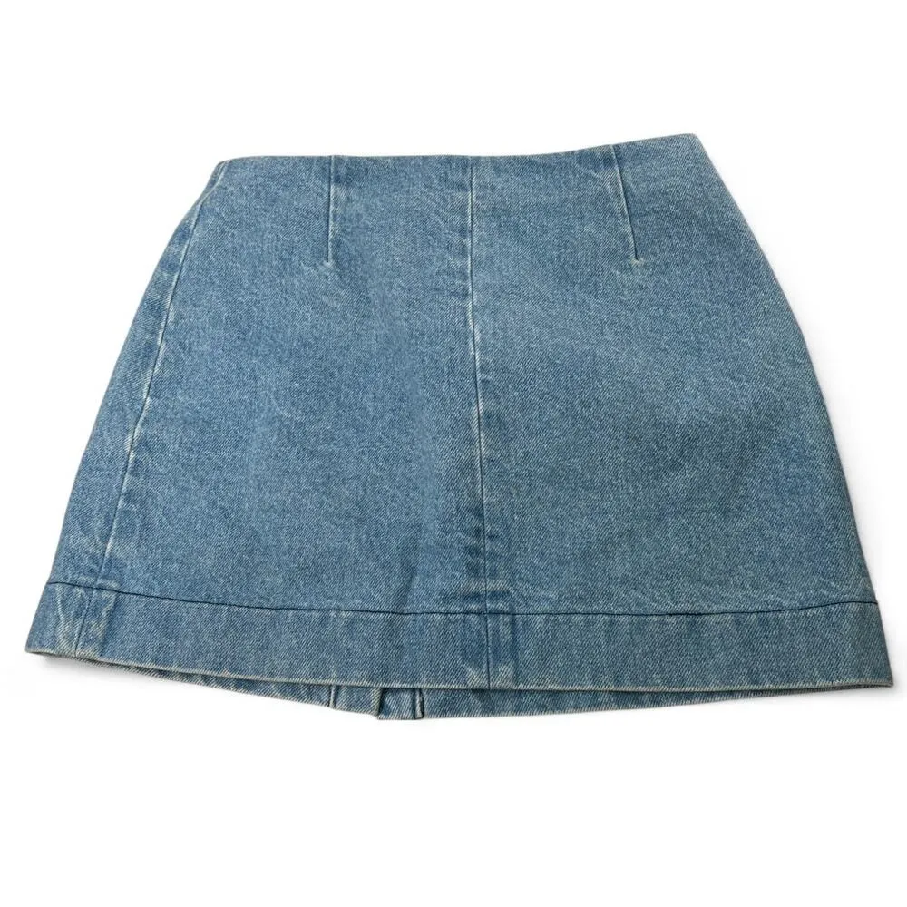 REFORMATION 0 XS Skirt Denim Jean Mini Snap Front Light Wash Women's REVOLVE - Image 7