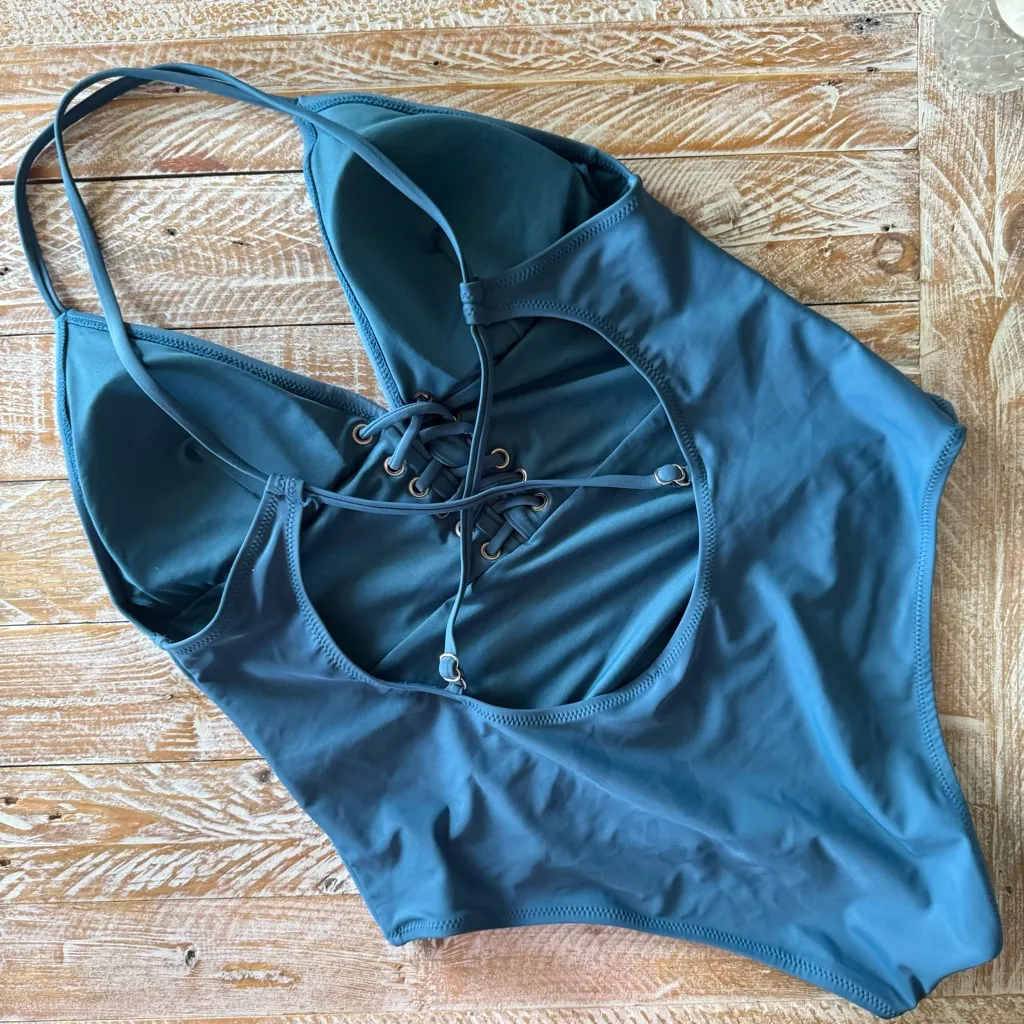🩱Cupshe One Piece Swimsuit Teal Lace Up Adjustable Bathing Suit🩱~XL 🆕 NWT - Image 5