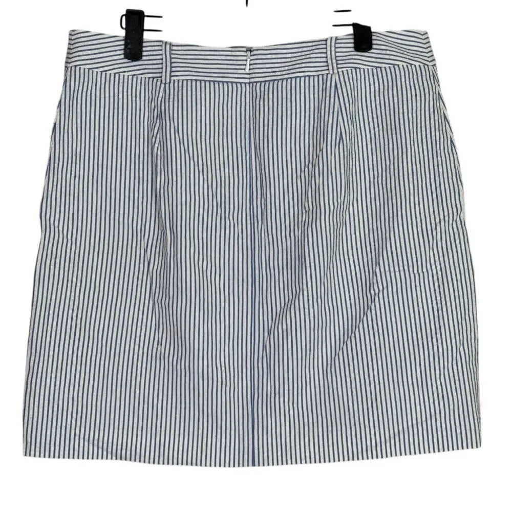 J. McLaughlin Nautical Seersucker Stripe Mini Skirt Pockets 10 Blue White #3469 - Image 12