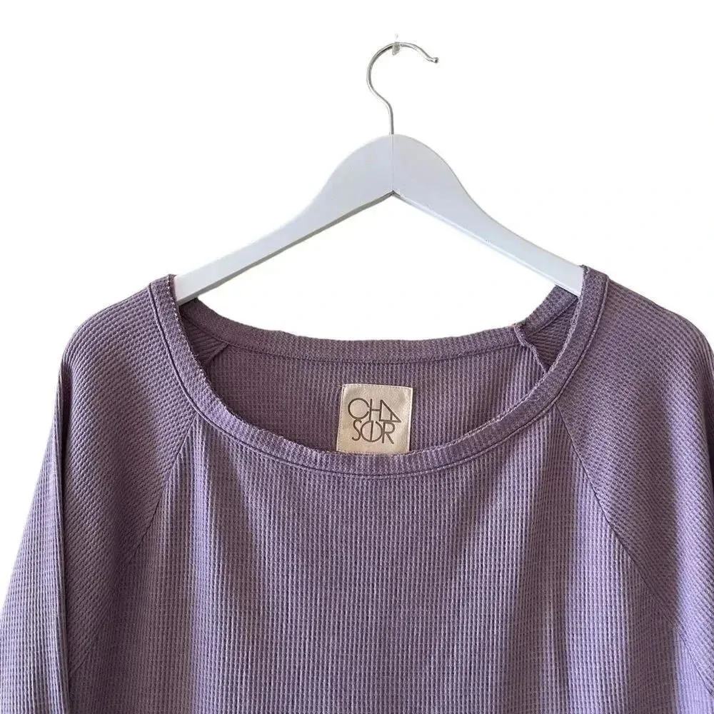 NWT Chaser Purple Knitwear Soft Long Sleeves Loungewear Cotton Womens Top SZ M - Image 4