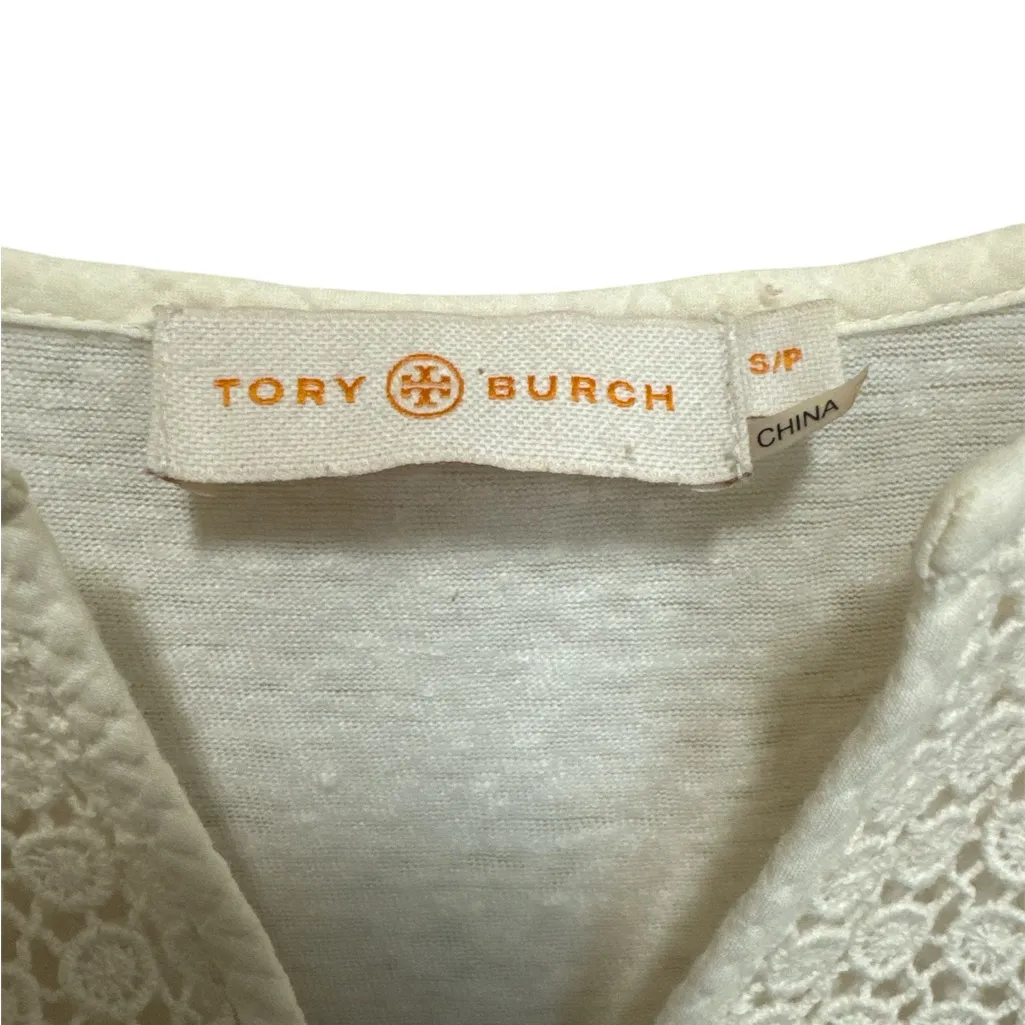 Tory Burch Tali Cream Honeycomb Lace Top 3/4‎ Length Sleeves Women’s Small - Image 4