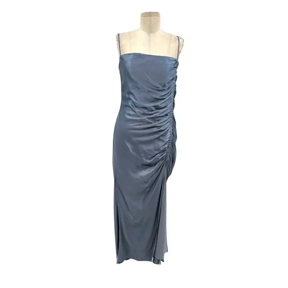 Shona Joy Lily‎ Bias Ruched Midi Dress Blue Smoke Size US 6 - Image 3