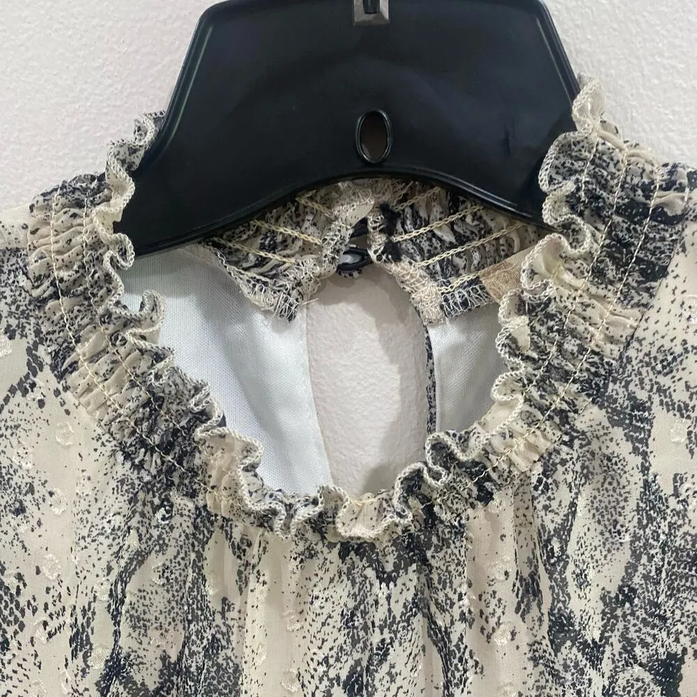 Altar'd State Snakeskin Tiered Mini Dress Bell Sleeve Boho Gypsy Babydoll Sz XS - Image 3