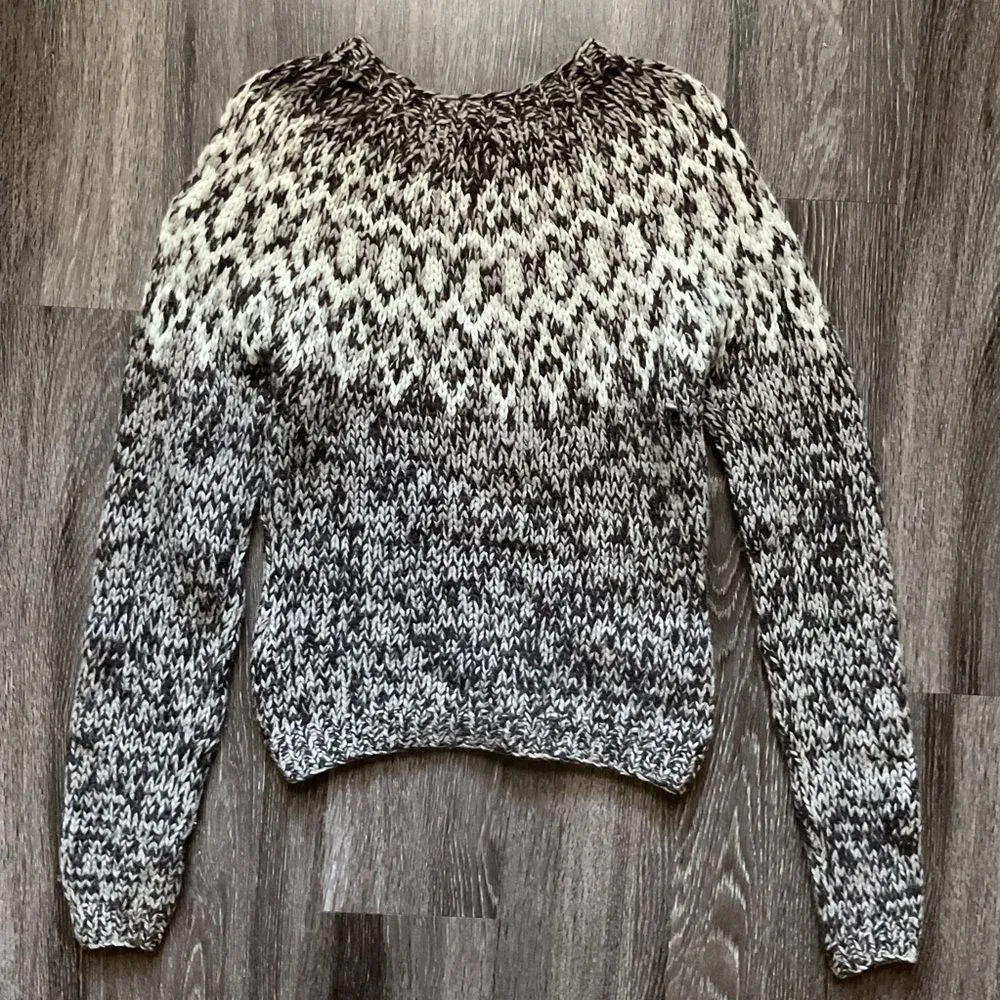 Vintage American Eagle Hand Knit Faire Isle Chunky Sweater Lambswool Size Small - Image 3