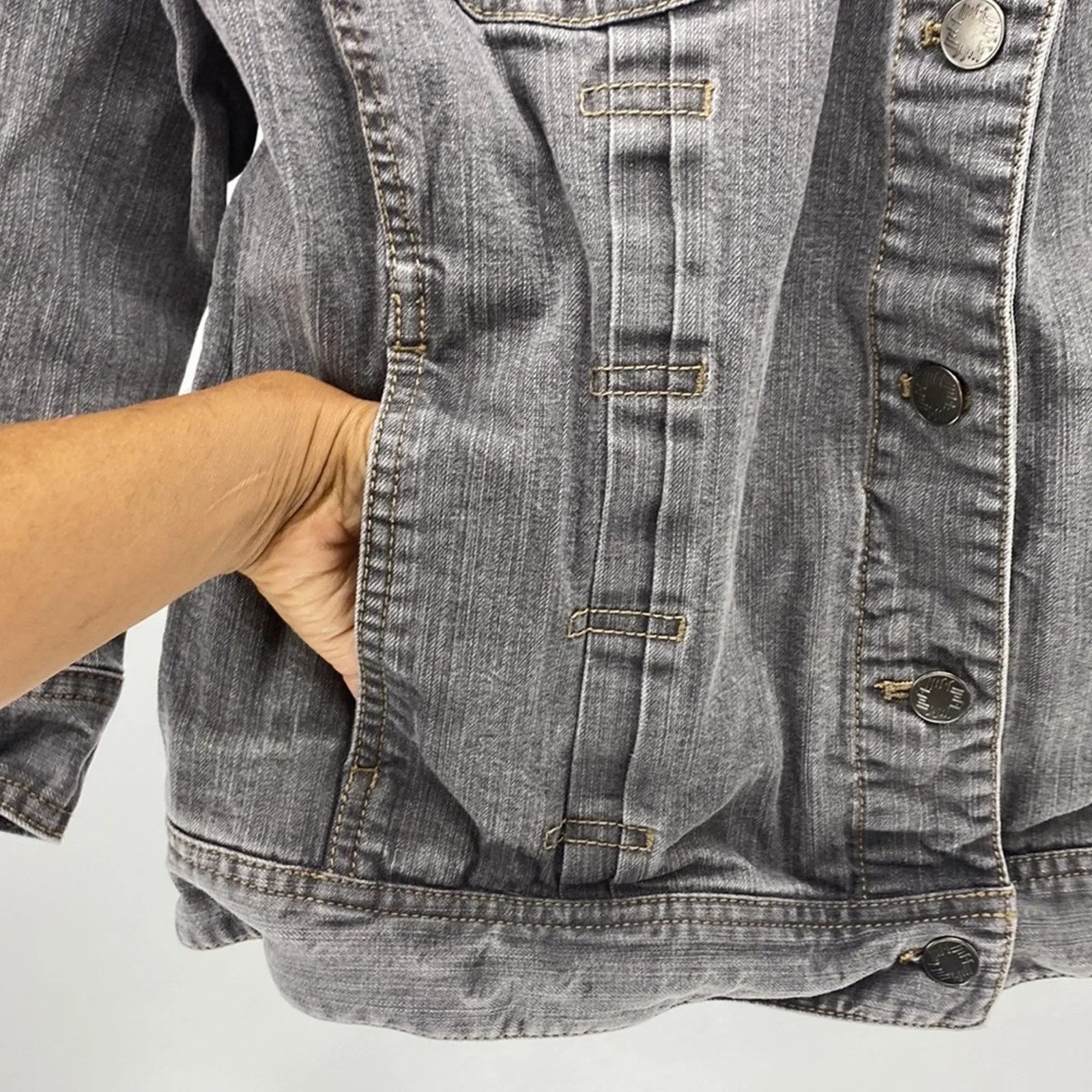 j.jill gray stretch denim 3 quarter sleeve jacket festival casual size L casual Size L - Image 6