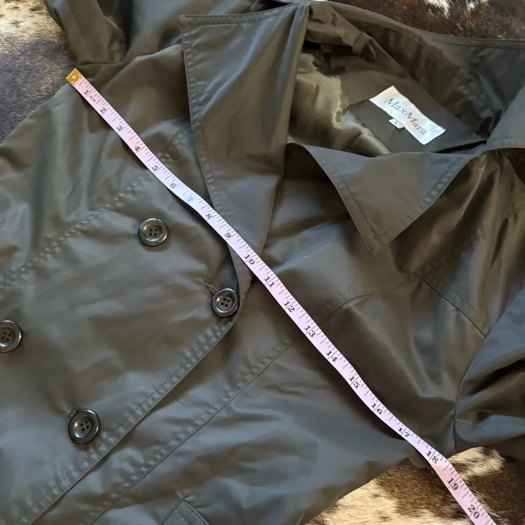 MAXMARA‎ Green Double Breasted Belted Trench Coat Size Large - Image 6